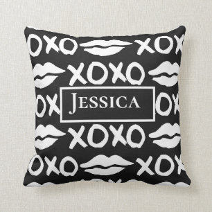 Black and White xoxo lips your name Cushion