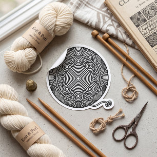 Black and White Yarn Ball Mandala Classic Round Sticker