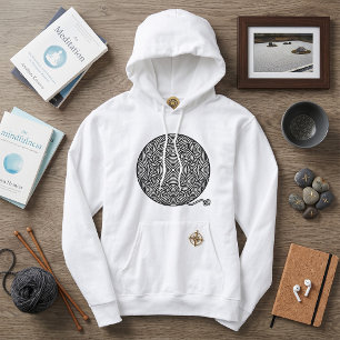 Black and White Yarn Ball Mandala Hoodie