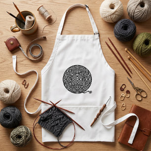 Black and White Yarn Ball Mandala Standard Apron