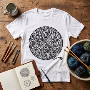 Black and White Yarn Ball Mandala T-Shirt
