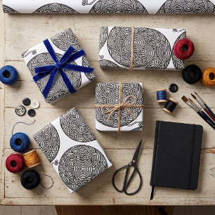 Black and White Yarn Ball Mandala Wrapping Paper