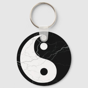 Black and White Yin and Yang Key Ring