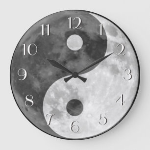 Black and White Yin Yang Moon Elegant Numbers Large Clock