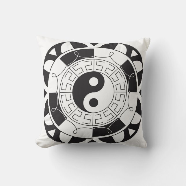 Black And White Yin Yang Pattern Cushion (Front)