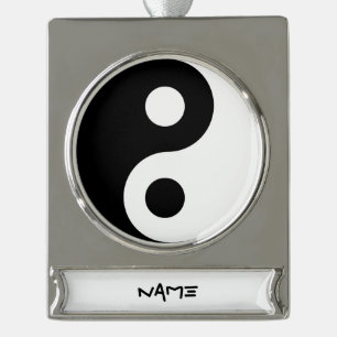 Black and White Yin Yang Silver Plated Banner Ornament