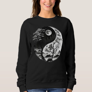 Black and White Yin Yang Symbol on Nature Taijitu  Sweatshirt