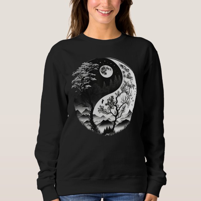 Black and White Yin Yang Symbol on Nature Taijitu  Sweatshirt (Front)