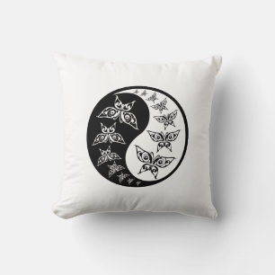 Black And White Yin Yang Tao Butterflies Cushion