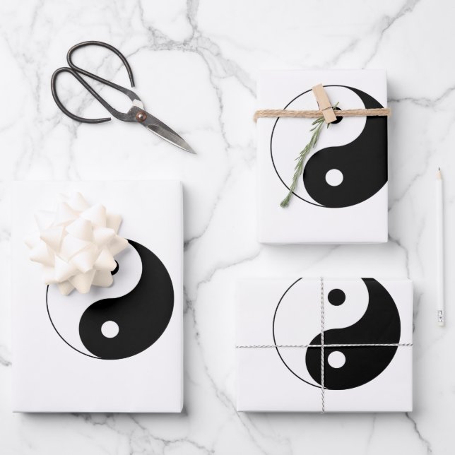 Black and White Yin-Yang Wrapping Paper Sheet (Front)