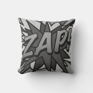 Black and White ZAP POW Fun Retro Comic Book Cushion