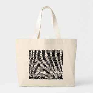 Black and White Zebra Binary Code Large Tote Bag