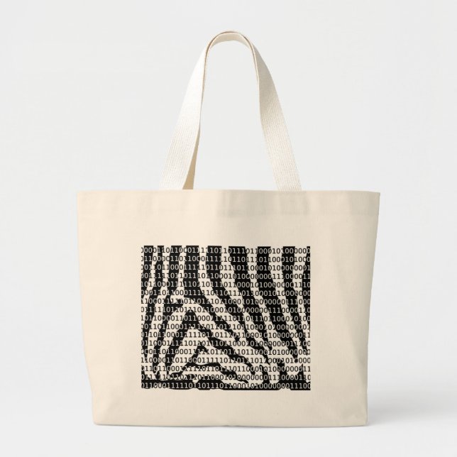 Black and White Zebra Binary Code Large Tote Bag (Front)