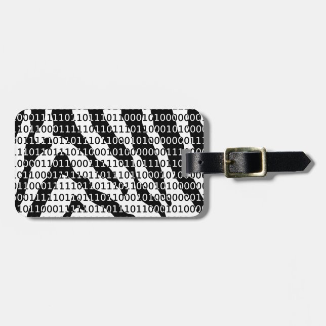 Black and White Zebra Binary Code Luggage Tag (Front Horizontal)