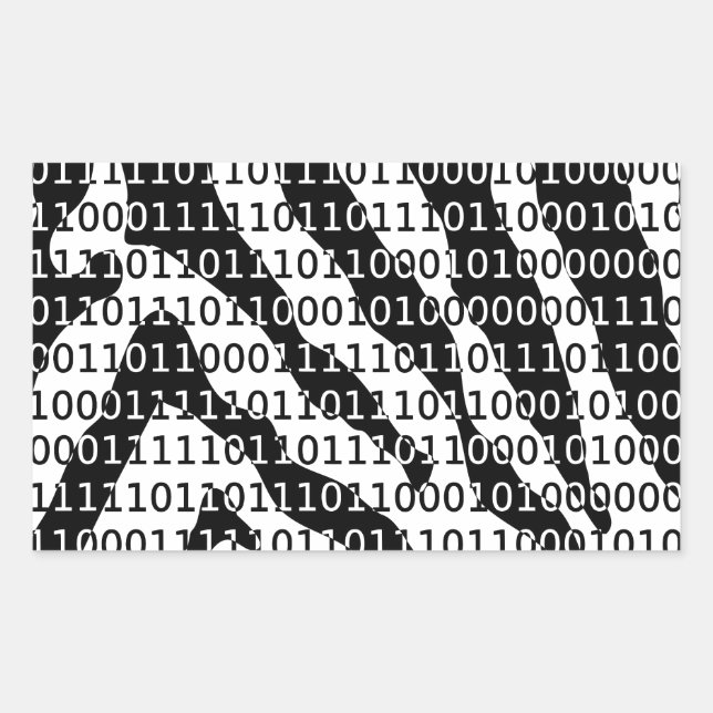 Black and White Zebra Binary Code Rectangular Sticker (Front)
