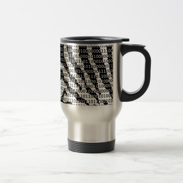 Black and White Zebra Binary Code Travel Mug (Right)