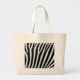 Black and White Zebra Hair Stripes Large Tote Bag