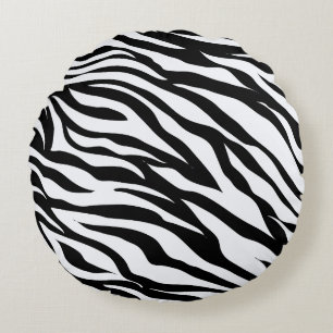 Black and White Zebra Jungle Theme Animal Print Round Cushion