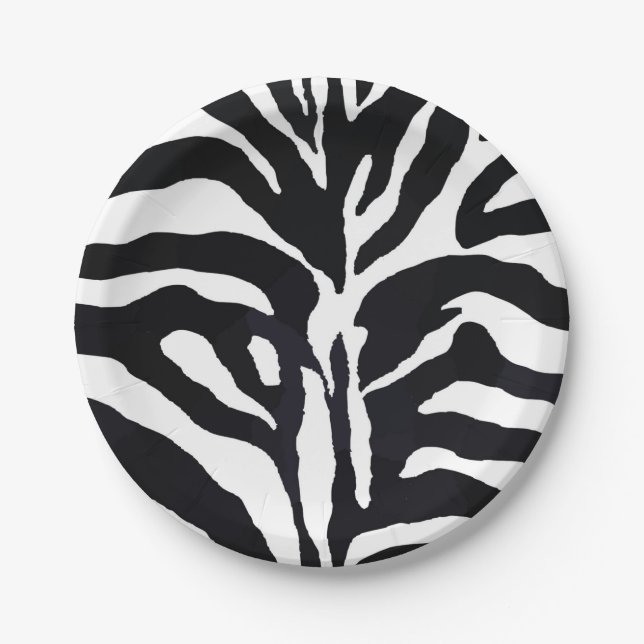 Black and white zebra modern fashion glamour paper plate (Front)