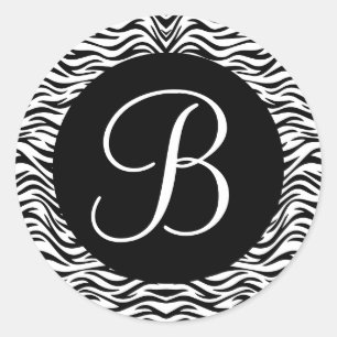 Black and White Zebra Monogram Wedding V02 Classic Round Sticker