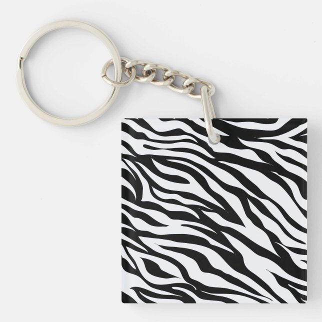 Black and White Zebra Pattern Animal Print Key Ring (Front)