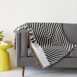 Black and White Zebra Pattern Modern Monogram Throw Blanket