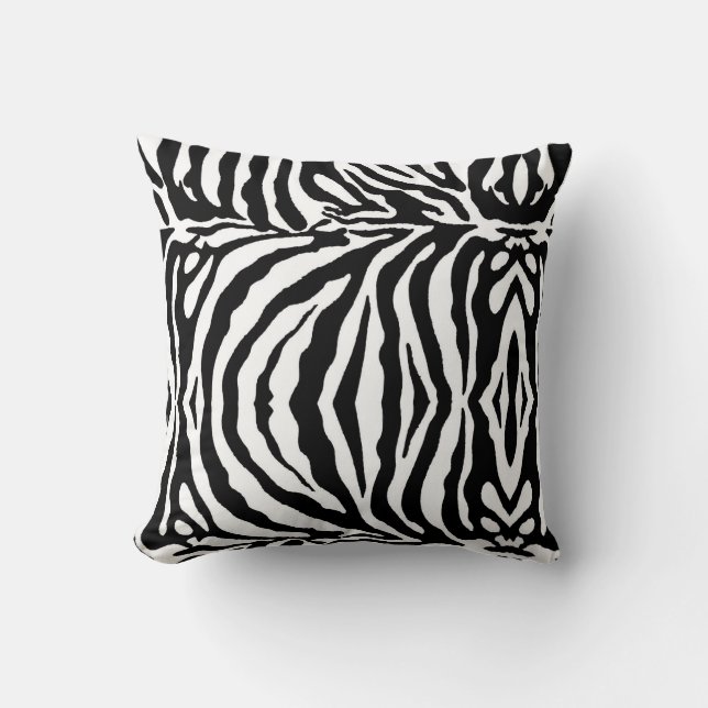 Black and white zebra pattern, safari animals cushion (Front)