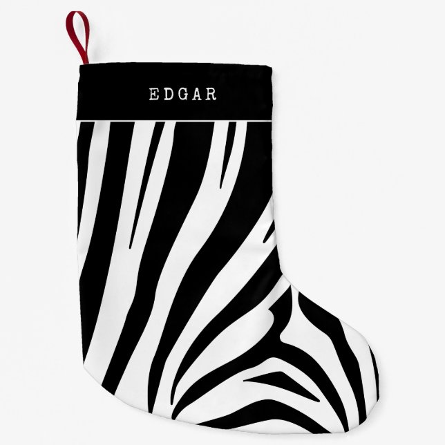 Black and white Zebra pattern Small Christmas Stocking (Front)