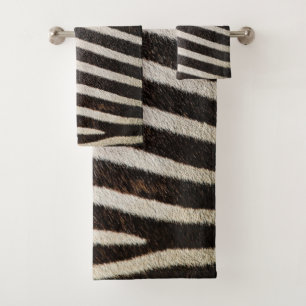 Black and White Zebra Pattern Stripes Monogrammed Bath Towel Set