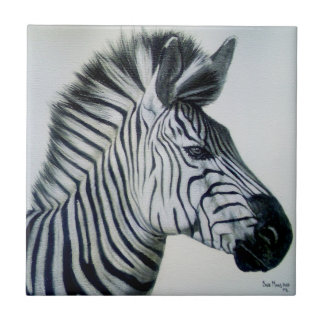 Black and White Zebra Portrait Ceramic Tile
