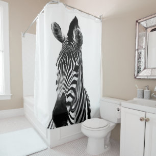 Black and White Zebra Portrait Shower Curtain