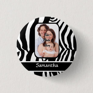 Black and white zebra print 3 cm round badge