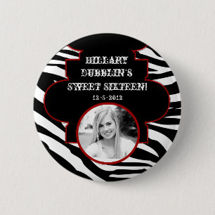 Black and White Zebra Print Animal Photo Button