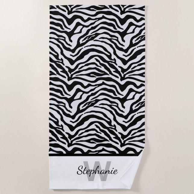 Black and white Zebra print Beach Towel (Front)