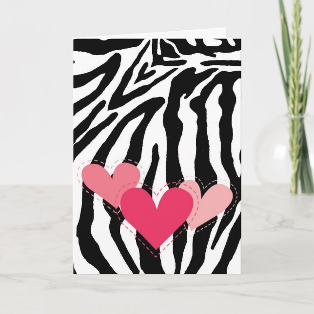 Black and White Zebra Print Hearts Card (Front)