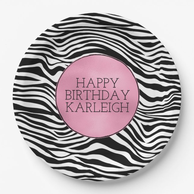 Black and White Zebra Print Paper Plate (Front)