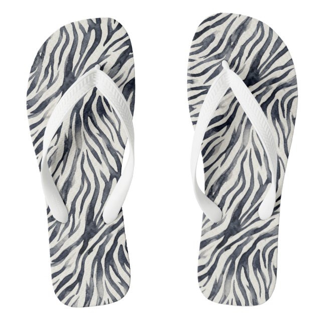 Black and White Zebra Print Pattern Thongs (Footbed)