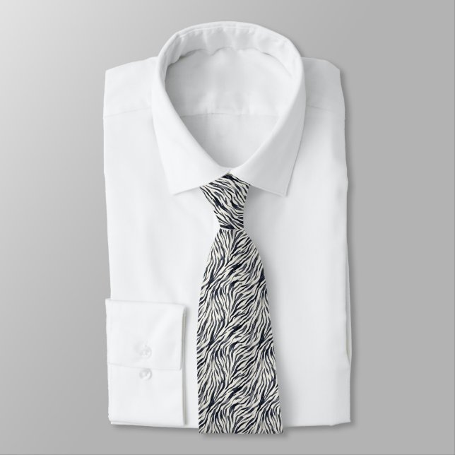 Black and White Zebra Print Pattern Tie (Tied)