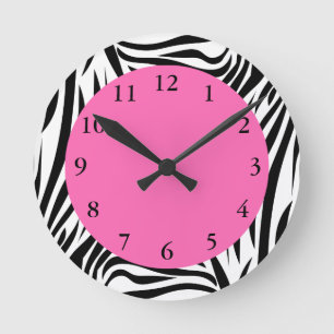 Black and White Zebra Print Round Clock