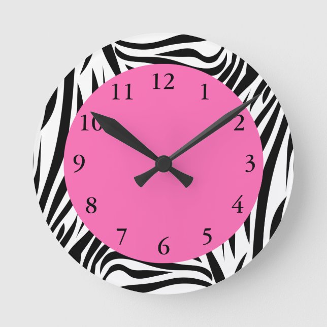 Black and White Zebra Print Round Clock (Front)