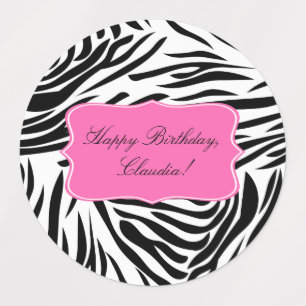 Black and White Zebra Print with Hot Pink Birthday
