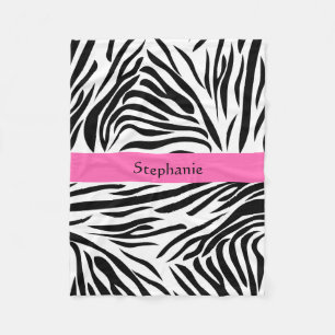 Black and White Zebra Print with Hot Pink Fleece Blanket