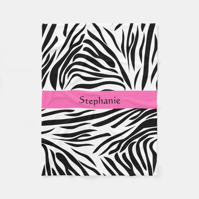 Black and White Zebra Print with Hot Pink Fleece Blanket (Front)