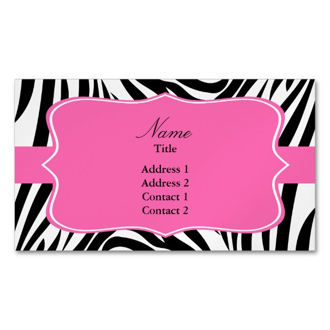 Black and White Zebra Print with Hot Pink Magnetic Business Card (Front)