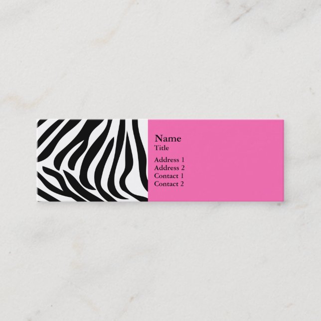 Black and White Zebra Print with Hot Pink Mini Business Card (Front)