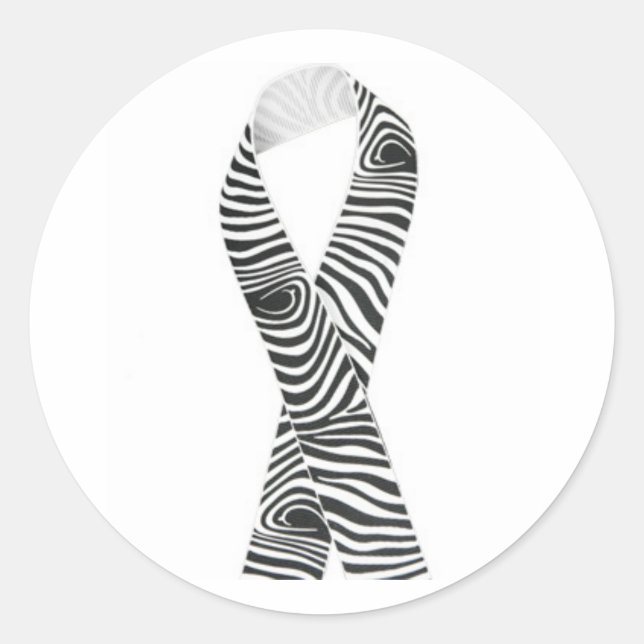 Black and white Zebra Ribbon Classic Round Sticker (Front)