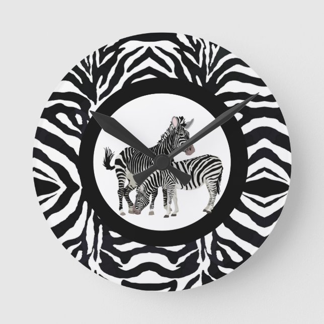 Black and White Zebra  Round Acrylic Wall Clock (Front)