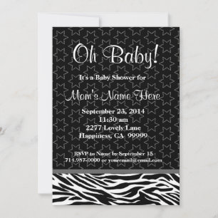 Black and White Zebra Stars Neutral Baby Shower Invitation