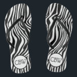 Black and White Zebra Stripe Animal Print Monogram Thongs<br><div class="desc">Black and white Zebra stripe animal print monogrammed flip flops. Perfect for the warmer weather. Wear to the beach,  the pool,  beach weddings,  outdoor weddings,  bridesmaid flip flops and more.</div>