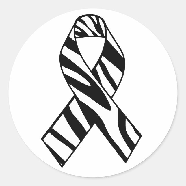 Black and White Zebra Stripe Awareness Ribbon Classic Round Sticker (Front)